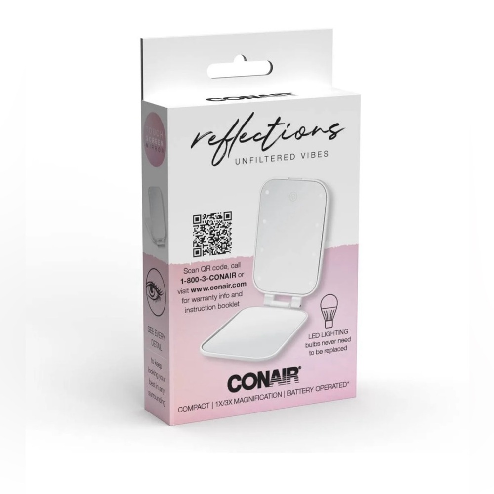Conair Compact Mirror with LED Light Touch Screen Reflections Unfiltered Vibes